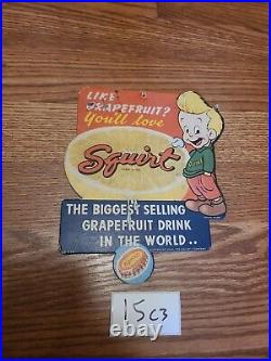 Rare 1943 Squirt soda Grapefruit Drink Store Display Advertisement Sign 15C3