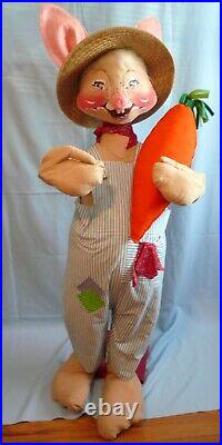 Rare 1981 Store Display 4'tall 48 Annalee Country Boy Bunny With Carrot D-60