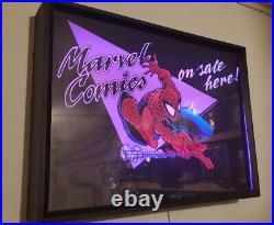 Rare 1990 MARVEL Comics Light Up Comic Book Shop Display Sign (New Lights)