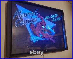 Rare 1990 MARVEL Comics Light Up Comic Book Shop Display Sign (New Lights)