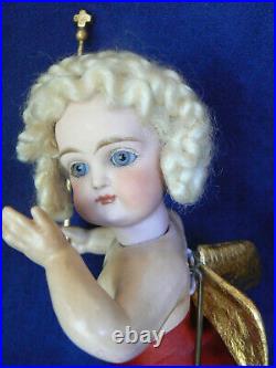 Rare 9 Kestner Christmas Angel Flying Store Display Closed Mouth 24 K Gold Leaf