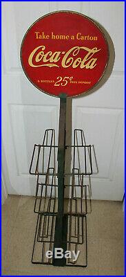 Rare Antique Coca Cola 6 Pack Holder Store Display With Double Sided Sign