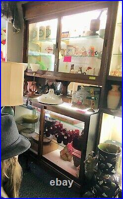 Rare Antique Oak General Store Front-load Lighted Locking Display Cabinet (#11)