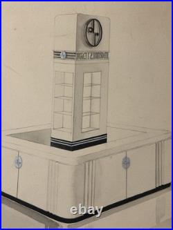 Rare Art Deco Daggett Ramsdell Retail Store Display Diagram Sketch Watercolor