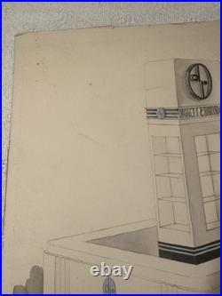 Rare Art Deco Daggett Ramsdell Retail Store Display Diagram Sketch Watercolor