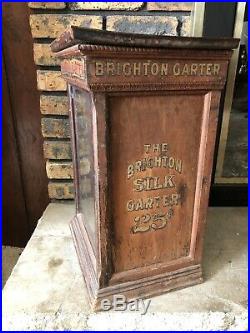 Rare Country Store Antique Brighton Silk Garter Wooden Display Cabinet