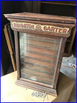 Rare Country Store Antique Brighton Silk Garter Wooden Display Cabinet