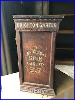 Rare Country Store Antique Brighton Silk Garter Wooden Display Cabinet