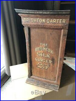 Rare Country Store Antique Brighton Silk Garter Wooden Display Cabinet