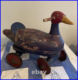 Rare Find Antique Red Goose Shoes Store Display Ride On Wooden Goose Toy