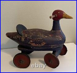 Rare Find Antique Red Goose Shoes Store Display Ride On Wooden Goose Toy