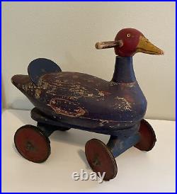 Rare Find Antique Red Goose Shoes Store Display Ride On Wooden Goose Toy