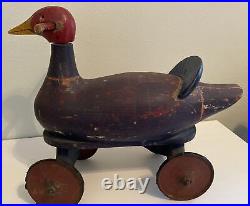 Rare Find Antique Red Goose Shoes Store Display Ride On Wooden Goose Toy