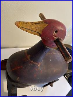 Rare Find Antique Red Goose Shoes Store Display Ride On Wooden Goose Toy