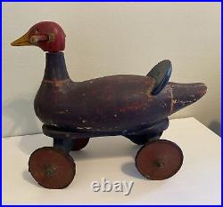 Rare Find Antique Red Goose Shoes Store Display Ride On Wooden Goose Toy