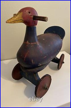 Rare Find Antique Red Goose Shoes Store Display Ride On Wooden Goose Toy