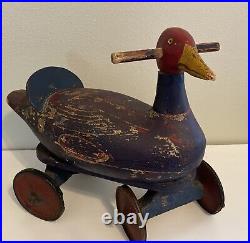 Rare Find Antique Red Goose Shoes Store Display Ride On Wooden Goose Toy