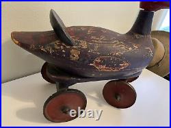 Rare Find Antique Red Goose Shoes Store Display Ride On Wooden Goose Toy