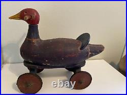 Rare Find Antique Red Goose Shoes Store Display Ride On Wooden Goose Toy