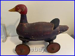 Rare Find Antique Red Goose Shoes Store Display Ride On Wooden Goose Toy