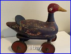 Rare Find Antique Red Goose Shoes Store Display Ride On Wooden Goose Toy