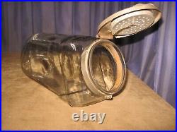 Rare Glass Horizontal Show Jar Counter Top Display Lift Top LID Country Store