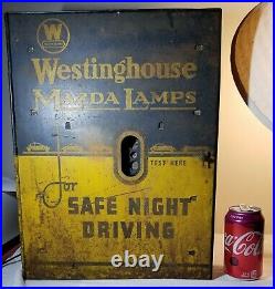 Rare Large Antique Westinghouse Mazda Lamps Car Bulbs Display Rack Tester Inside
