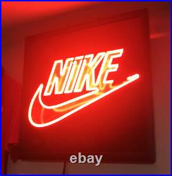 Rare NIKE HUGE NEON LIGHT UP Shoe Store Advertising Sign Display 19 X 19 swo