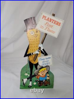 Rare Planter Peanuts Cardboard Store Display Sign with Mr Peanut Petey Planter