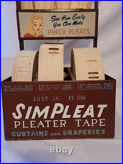 Rare SimPleat Pleater Tape Sewing General Store Display Sign Curtains Draperiers