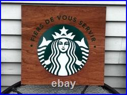 Rare Starbucks French FIERS DE VOUS SERVIR Wood Wall Store Display Sign 2015 S