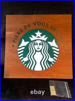 Rare Starbucks French FIERS DE VOUS SERVIR Wood Wall Store Display Sign 2015 S