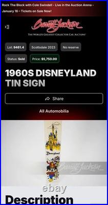 Rare Vintage 1960's Walt Disney Productions Disneyland Store Display Sign 36.5