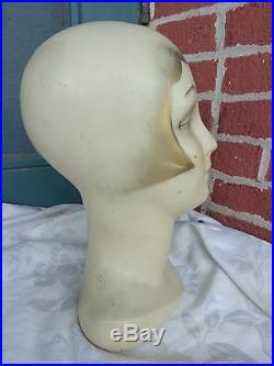 Rare Vintage Art Deco Flapper Girl Store Display Lady Chalk Mannequin Head