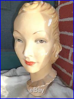 Rare Vintage Art Deco HP Movie Star Store Display Lady Chalk Mannequin Head