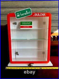 Rare Vintage Benetton Bulova Store Display Case Watch Jewelry Locks With Keys