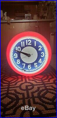 Rare Vintage Huge Neon Clock Old Store Display Diner Grocery Store NICE