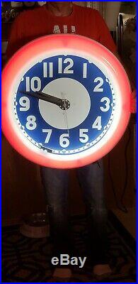 Rare Vintage Huge Neon Clock Old Store Display Diner Grocery Store NICE