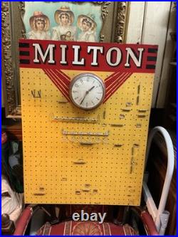 Rare Vintage Milton Store Display Clock Masonite Gas Oil Advertising Board