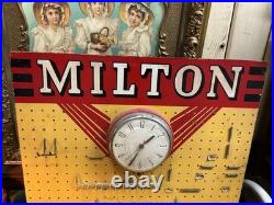 Rare Vintage Milton Store Display Clock Masonite Gas Oil Advertising Board