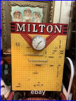 Rare Vintage Milton Store Display Clock Masonite Gas Oil Advertising Board