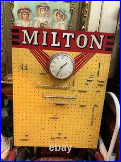 Rare Vintage Milton Store Display Clock Masonite Gas Oil Advertising Board