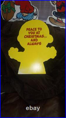 Rare Vintage Peanuts Store Display Christmas Window Poster Hallmark SET of 4