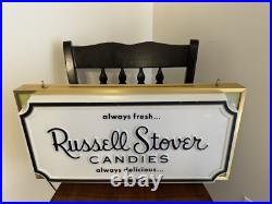 Rare Vintage Russell Stover Candies Double Sided Lighted Store Display Sign KCMO