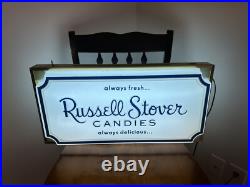 Rare Vintage Russell Stover Candies Double Sided Lighted Store Display Sign KCMO