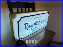 Rare Vintage Russell Stover Candies Double Sided Lighted Store Display Sign KCMO