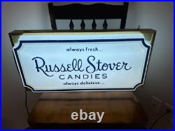 Rare Vintage Russell Stover Candies Double Sided Lighted Store Display Sign KCMO