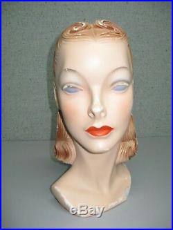 Rare Vintage Store Display Chalk Or Plaster Lady Head Mannequin