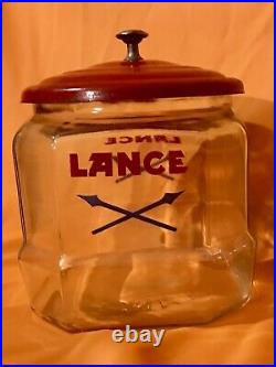 Rare Vintage advertising Lance Glass Cracker Jar General Store Display 7Red Lid