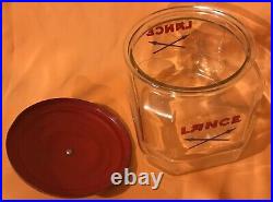 Rare Vintage advertising Lance Glass Cracker Jar General Store Display 7Red Lid
